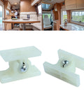 Solid Nylon Door Retainer Catch For Motorhomes And Campers, lightweight, two piece, white, absorbs shock during travel.