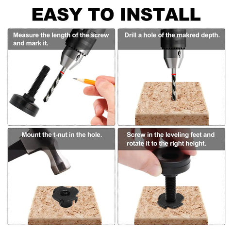 Installation guide for Adjustable Furniture Leveling Feet With T Nuts Anti Skid Pads Three Eighths Inch Sixteen Thread One And A Half Inch