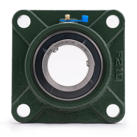 Two Pack UCF210-31 Pillow Block Bearings with 1-15/16 Inch Bore and Square Flange Mount, Solid Cast Iron Base front view
