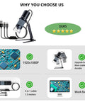 1080P Handheld Digital Microscope With 50X To 1000X Magnification, On The Go Portable USB Microscope With Adjustable Stand, 4 In 1 Cable Connection For iPhone Android Mac Windows PC, Great For Hobbyists And Fieldwork. Handheld USB microscope with adjustable stand and 4-in-1 cable