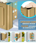 Heavy Duty Door Reinforcement Lock For Home Security, Kid Safe, Child Proof Top Front Door Latch, Inward Swing Door Lock Withstanding 800 Lbs From Inside, Anti Kick Lock, Durable Aluminum Alloy, Easy Install showing open and locked positions.