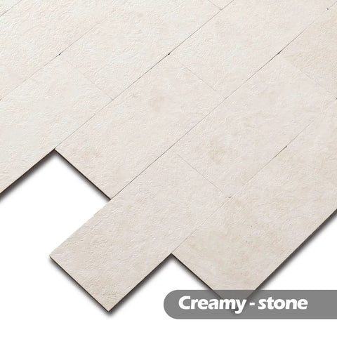 Creamy Stone Peel And Stick Backsplash Tiles For Kitchen And Bathroom Self Adhesive PVC Wall Tiles 12x12 In 0.16 In Thick 10 Sheets