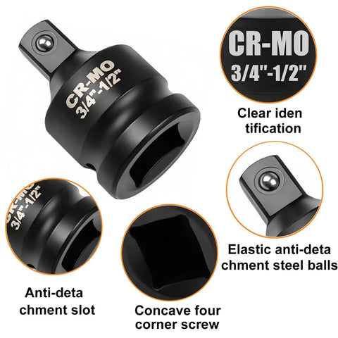Cool 5 Piece Impact Socket Adapter And Reducer Kit Includes 3/4 To 1/2 1/4 To 3/8 3/8 To 1/2 And More For Heavy Duty Crankin' With Chrome Molybdenum Alloy Build, 3/4 to 1/2 adapter