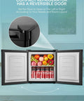 One Point One Cubic Foot Compact Countertop Mini Freezer Built For Tiny Dorm Kitchens Home Offices And Campers Hella Easy Plug And Play Real Deal Frozen Food Storage with reversible door and organized contents.