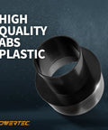 Solid Build 6 To 4 Inch Dust Collection Hose Reducer Adapter Featuring Slip On Flex Collar And Heavy Gauge Steel Clamps For Quick Job Site Tool Hookups in black ABS plastic.