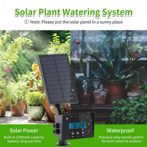 Solar Drip Irrigation System For Outdoor Gardens And Balconies With MPPT Tech 2200mAh Battery Rain Sensor in use with plants