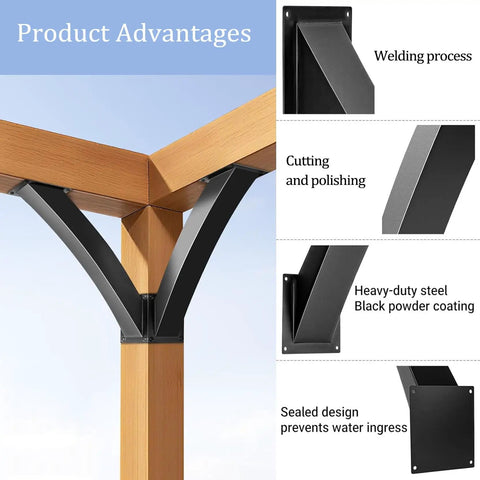 Heavy Duty Arc 45 Degree Angle Support Bracket Inside Mount Corner Connector Brace Kit For Securing Wood Posts And Gazebo Frames Designed to Hold Tight Like A Tank, showing welding and cutting details.