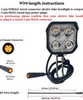 High Visibility E Bike Horn Front Light with 3 Pin Connector, built in horn, super bright for 36V and 48V mountain bicycles.