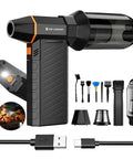BS500M 2 In 1 Magnetic Compressed Air Duster Electric Duster With 300000 RPM Vacuum, accessories, and charging cable displayed