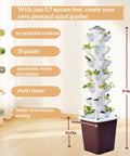 Dope Indoor 7 Tier Hydroponic Garden Tower With 35 Planting Pods shown with features like auto timer and compact size.