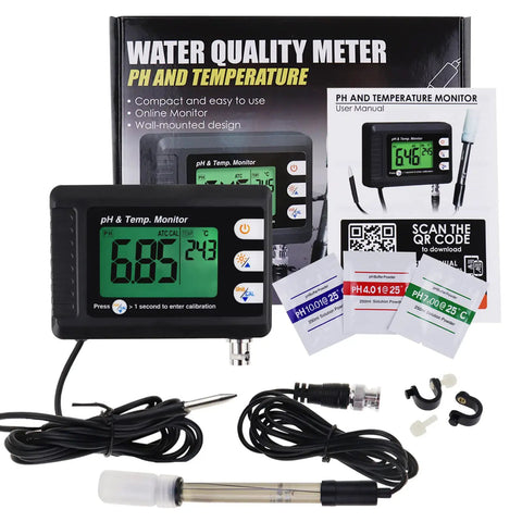 2 In 1 pH And Temperature Meter With ATC Dual Display Water Quality Tester with accessories for hydroponics, aquariums, and pools