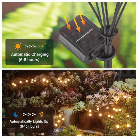 Solar Powered Firefly Lights 8 LED Outdoor Garden Lights Waterproof With Swaying Starburst Motion And Warm White Glow in garden