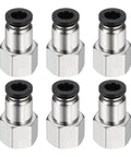 Six Pack Push To Connect Pneumatic Fittings One Quarter Inch OD Tube To One Quarter Inch NPT Nickel Plated Brass Straight Female Adapters
