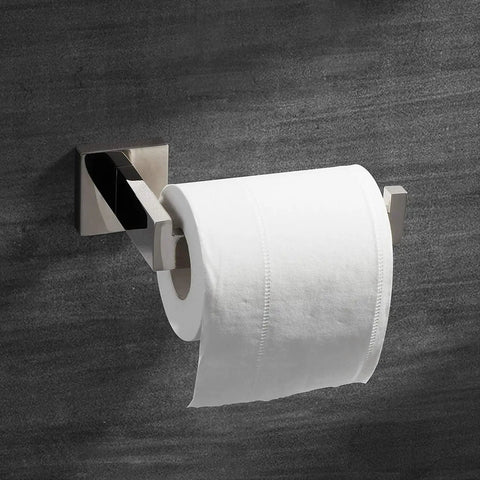 Chrome Toilet Paper Holder Wall Mount Square Silver 304 Stainless Steel Rustproof, Rotate Proof Bracket on dark wall