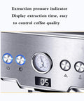 Extraction pressure indicator and control buttons on This Semi Automatic Espresso Machine Delivers 15 Bar Pressure Italian Style Coffee Maker.