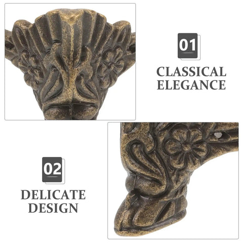 Close-up of Vintage Zinc Alloy 8 Pcs Furniture Legs Set with ornate claw feet and delicate design featuring floral patterns.