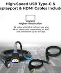 Kickass Thunderbolt 5 Docking Station SD25TB5 With 300W Power Delivery Supports Quad 4K Displays Adds Displayport And Hdmi Usbc Cables For Slick Smooth Operation, showcasing USB Type-C and Displayport cables.