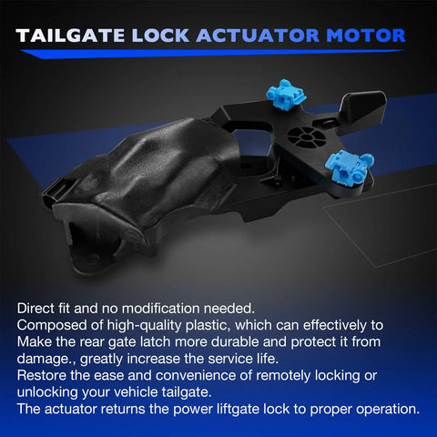 OEM Style Tailgate Actuator For Ford F150 F250 F350 2017 To 2021 Rear Gate Power Lock close-up of motor unit with blue connectors