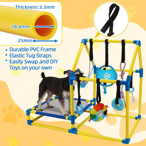 Puppy Play Gym Indoor Dog Playground With 8 Enrichment Toys Hanging Toys PVC Frame Interactive Activity Center for pups