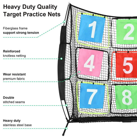 Portable Disc Golf Training Net With Nine Target Grids For Backyard Indoor Outdoor Practice, reinforced design detail