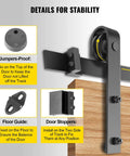 Components of 11 Ft Sliding Barn Door Hardware Kit for Heavy Duty Double Door Track System, black carbon steel parts shown