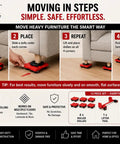 Easy Moving Furniture Set With 360 Swivel Wheels Heavy Duty Lifter Kit for sofa moving steps and included tools.