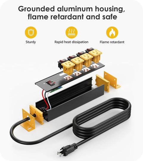 Heavy Duty 20 Amp Surge Protector Power Strip Workhorse With Independent Switches 6 Ft 12 Gauge Extension Cord Four Outlets
