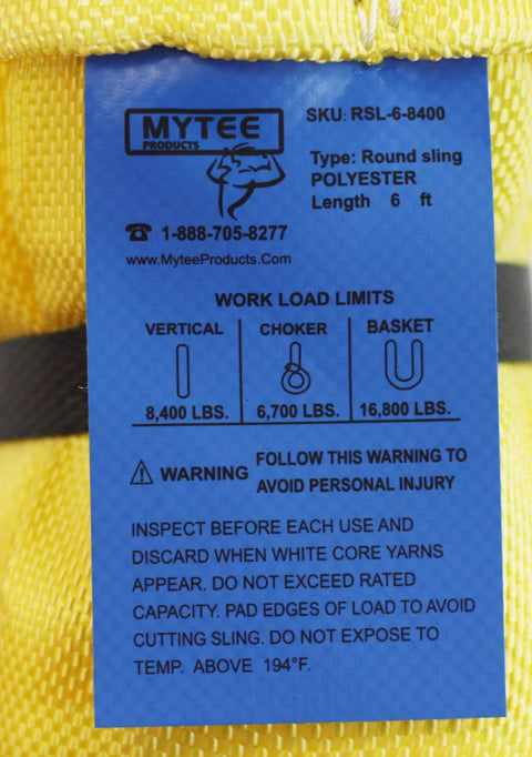 Close-up of label on 12 Piece Polyester Endless Round Sling Kit For Lifting Rigging Hoist Towing And Wrecker Recovery Heavy Duty Round Slings