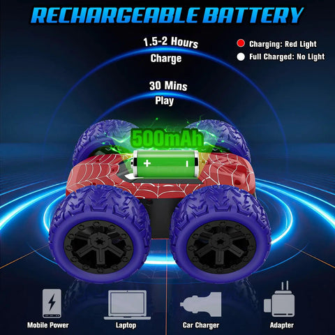 Epic Dual Sided Remote Control Car for Kids with rechargeable battery, 4WD, 360 Degree Flips, LED lights