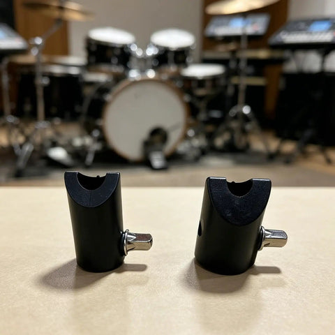 Super Secure Metal Electronic Drum Cymbal Stopper And Rotation Adjuster, black metal adapters for cymbals, 10mm size, detailed view.
