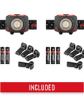 Dual Color Focusing LED Headlamp 575 Lumen 2 Pack With White And Red Beams For Night Vision, batteries and clips included
