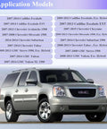 Compatible GM vehicles list for Power Steering Gear Bushing Kit including 2007-2014 models, shown with GMC SUV image.