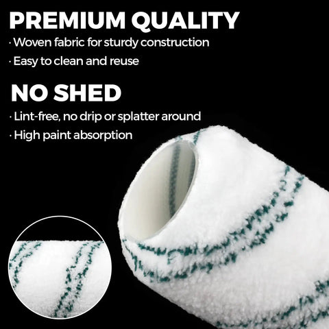 Close-up of Premium 18 Pack 9 Inch Microfiber Paint Roller Covers With Half Inch Nap Non Shedding Texture for high paint absorption.