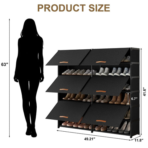 42 Pair Shoe Storage Cabinet With Doors To Stash Your Kicks 2 By 7 Tier Space Saving Plastic Shoe Organizer With Cover front view