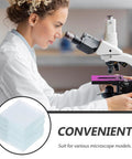 Scientist using microscope with 100 Count Square Cover Glass Microscope Slides Kit with Crystal Clear Glass nearby