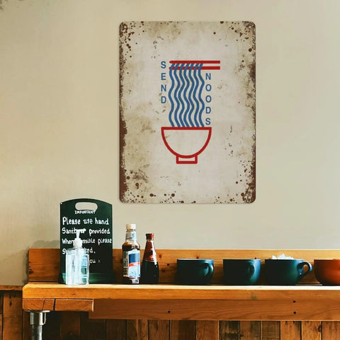 Ramen Lovers Gift Idea Dope Japanese Food Wall Art Sign For Modern Kitchen Decor Double Sided Pewter Metal Sign Waterproof And Rust Resistant Measures 8 By 12 Inches Perfect For Any Wall Or Door And A Great Gift For Ramen Lovers displayed in a cozy kitchen setting.