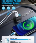 Rig Certified 148W Nine Port Cigarette Lighter Splitter With Pd 30W Qc 3.0 Fast Charge Hub showing real-time charging status on a smartphone.