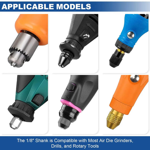 Variety of rotary tool models with 1/8 inch shank for use with 115 Piece Polishing Buffing Wheel Set For Dremel Tools 1 Eighth Inch Shank Pro Grade Wool Buffers For Metal Jewelry Wood Long Lasting Honeycomb Wheels With 3 Second Quick Lock Bench Tested Dremel Polishing Kit For Restoration Projects.