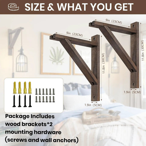 Rustic Wood Wall Mount Bracket Set Of 2 For Hanging Pendant Lights Planters And DIY Decor Natural Triangle Shelf With Adjustable Plug In Cord Kit Farmhouse And Industrial Home Decor