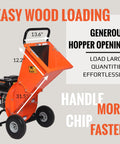 Beastly 9HP Gas Powered Wood Chipper With 4 Inch Max Capacity and 274cc Engine showcasing hopper opening dimensions