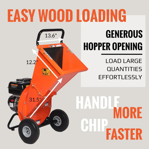 Beastly 9HP Gas Powered Wood Chipper With 4 Inch Max Capacity and 274cc Engine showcasing hopper opening dimensions