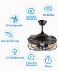 36 Inch Retractable Blade Ceiling Fan With Lights Remote Control, Industrial Farmhouse Chandelier Vibe features and infographic