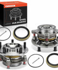 Front Wheel Bearing And Hub Assembly Pair For 4WD Toyota Tundra 2007 Through 2018 And Sequoia 2008 Through 2018 box and components.