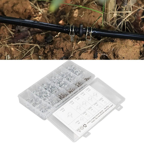 Get Your Fix Fast With These Top Tier Double Wire Irrigation Hose Clamps In Blue And White! This Sweet Assortment Kit Boasts 10 Sizes Ranging From Tiny 5mm To A Big 14mm Diameter Plus Zinc Protection For Rust Resistance. Grab The Nifty Storage Box Inside. wire hose clamps kit, zinc plated, 5mm-14mm, in storage box, securing irrigation hose