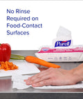 Hand using Foodservice Surface Sanitizing Wipes Flowpack 7.4 By 9 Inches Durable Thick Wipes 72 Count Pack Of 12 Germ Fighting Wipes