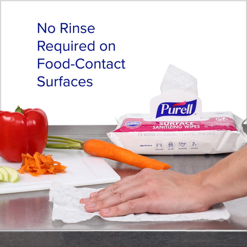 Hand using Foodservice Surface Sanitizing Wipes Flowpack 7.4 By 9 Inches Durable Thick Wipes 72 Count Pack Of 12 Germ Fighting Wipes