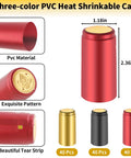Premium Pvc Heat Shrink Wine Bottle Caps 120 Pieces Assorted Pack Heavy Duty Seal Wraps For Liquor And Craft Brewing in red, black, and gold.
