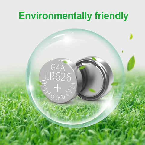 Image of SR626SW Watch Battery 10 Pack AG4 Alkaline Button Cell 377 376 LR626 1.5V in a protective bubble on grass.