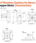 Technical drawing of 20 To 1 Planetary Gearbox Reducer For Nema 23 Stepper Motors with dimensions and labels.
