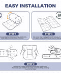 Diagram showing installation steps for Outdoor Wicker Chair Cushions 3 Piece Set 1 Loveseat Cushion And 2 U Shaped Cushions.